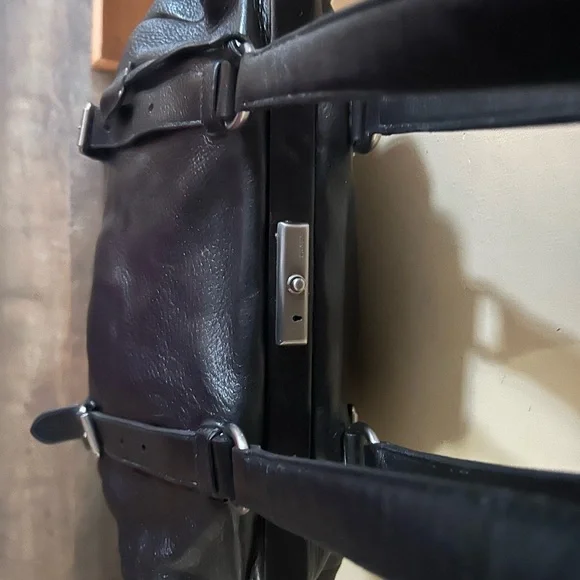 Vintage Prada Black soft Leather double strap shoulder tote Doctor Bag